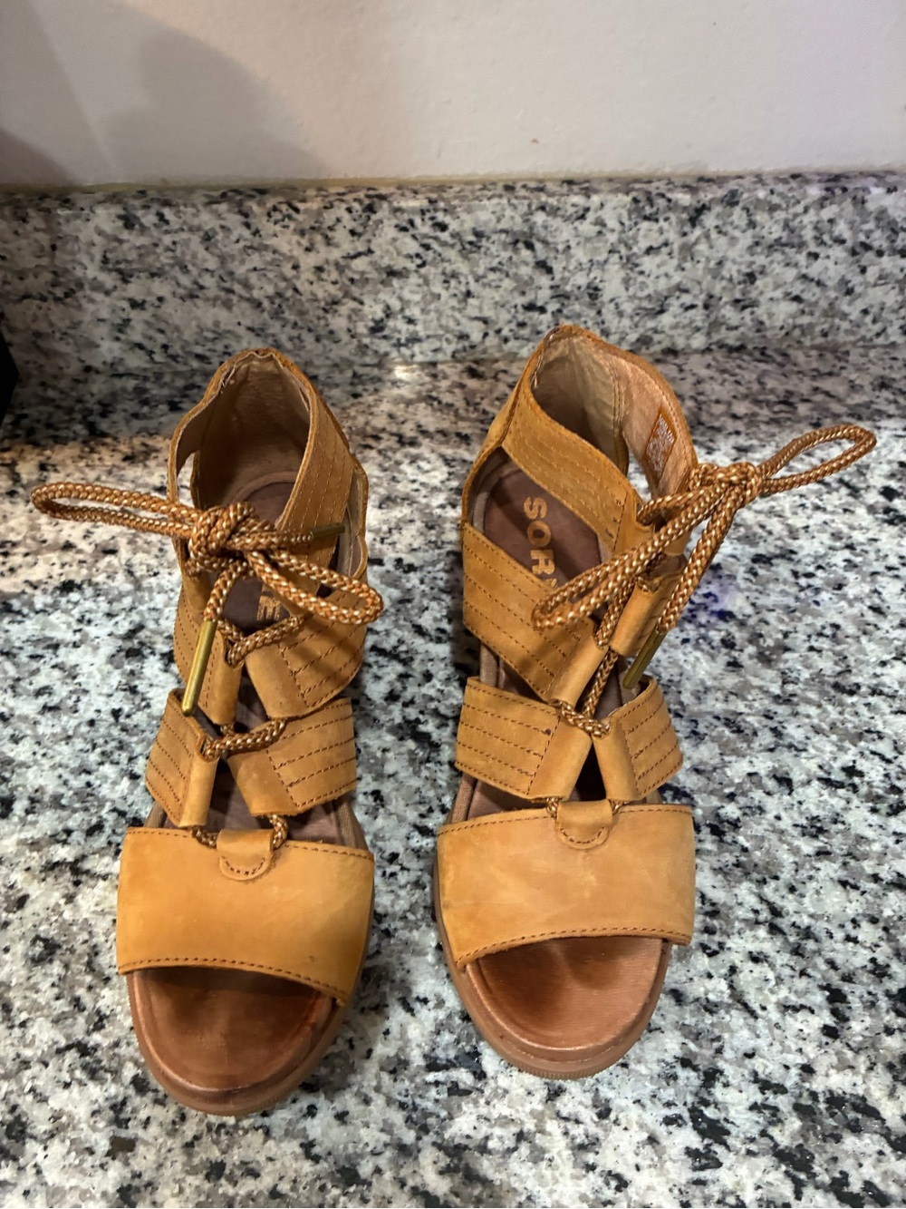 Sorel Women's Tan Lace-Up Strappy Wedge Sandals